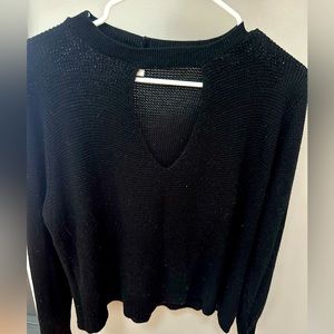 Mi Ami Black Cut Out Neck Light Weight Sweater Top Size L Made in USA